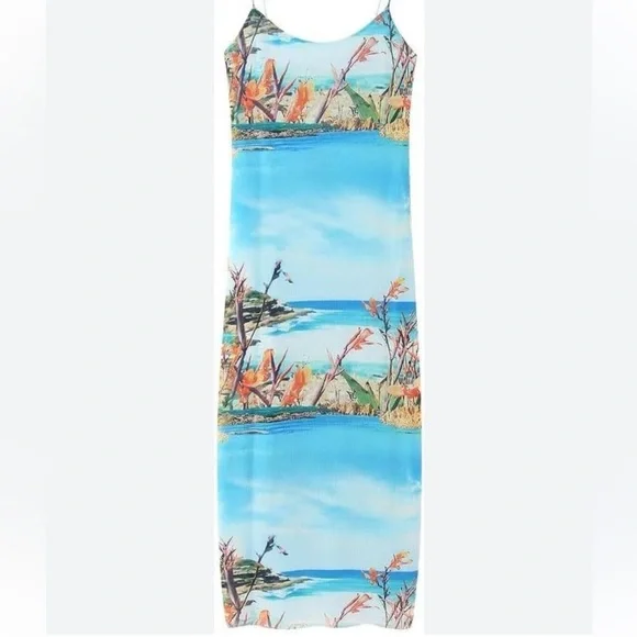 Zara Printed Resort Slip Dress Spaghetti Strap - Picture 7 of 8